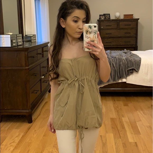 Fendi Strapless Tan Silk Halter Button Up Top - Picture 7 of 8